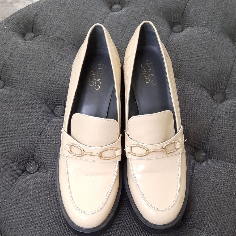 Franco Sarto Beige Loafers with Gold Accent